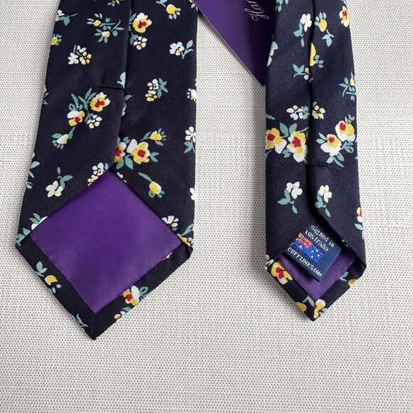 AusCufflinks Men’s Tie NWT Navy Cotton Floral Print Handmade - Picture 4 of 12